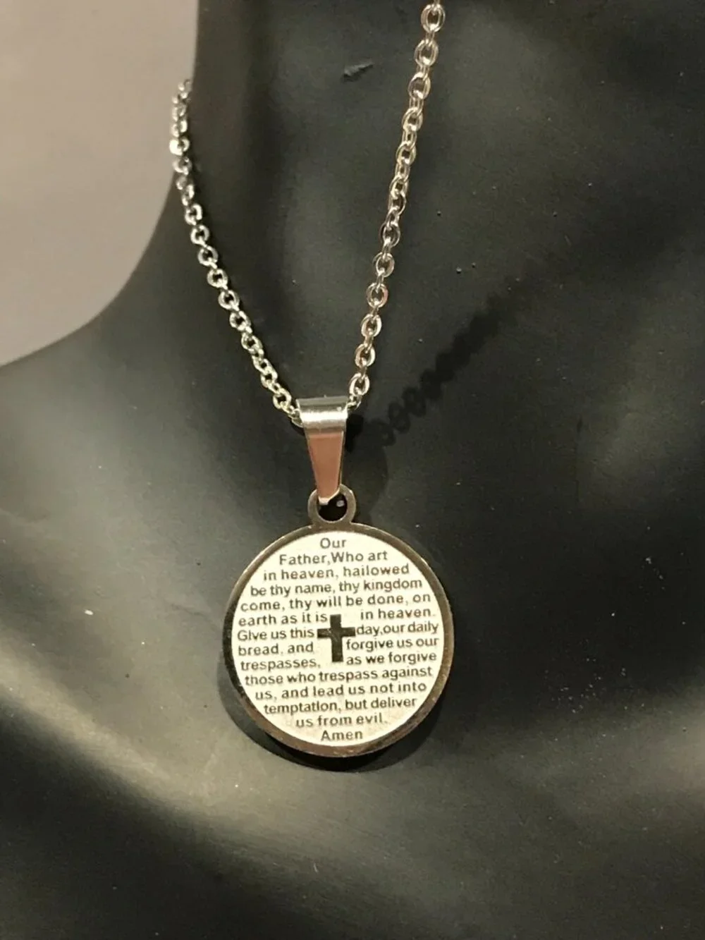 Lord's Prayer Pendant Necklace + Stainless Steel 18-inch Chain NEW